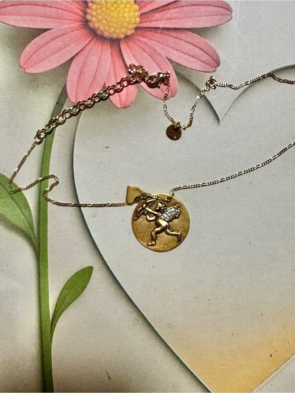 Gold Cupid Coin Pendant Necklace - Love Charm